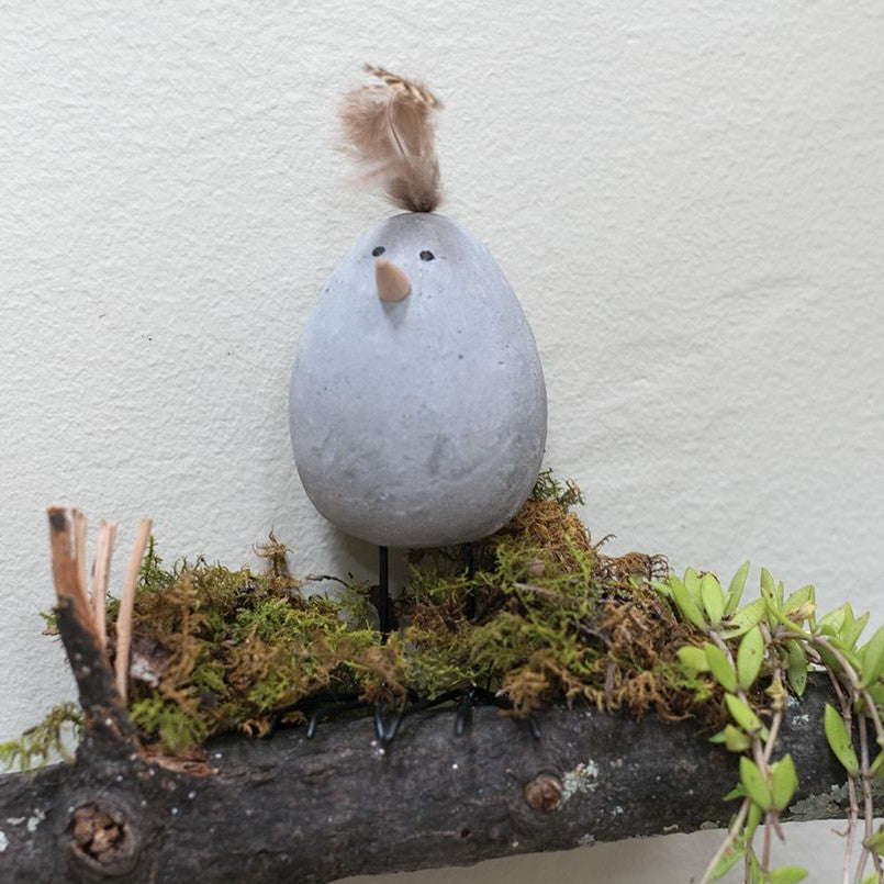 Concrete Egg Chick with Feather & Metal Legs