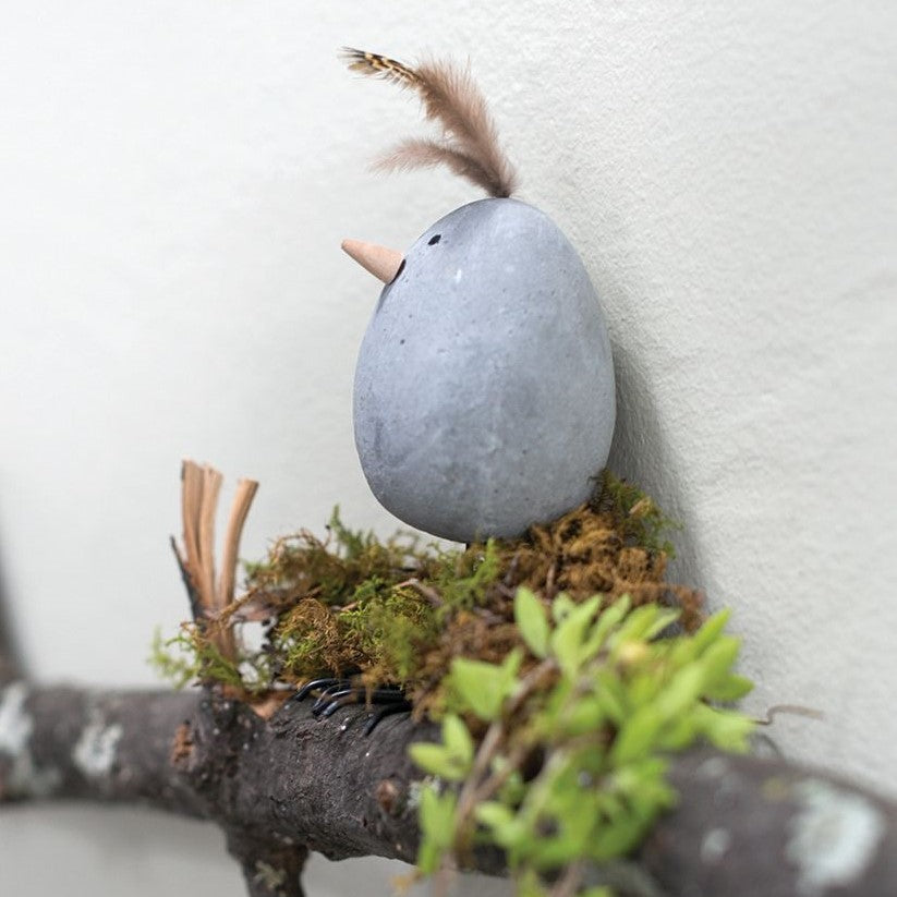 Concrete Egg Chick with Feather & Metal Legs