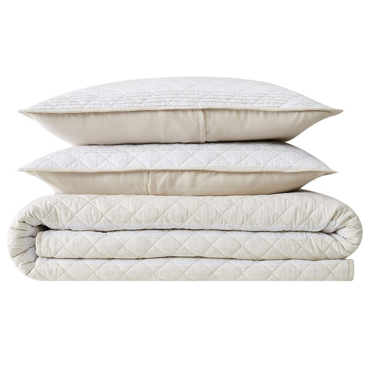 Neutral Stripe Full/Queen Quilt & Pillow Sham Set