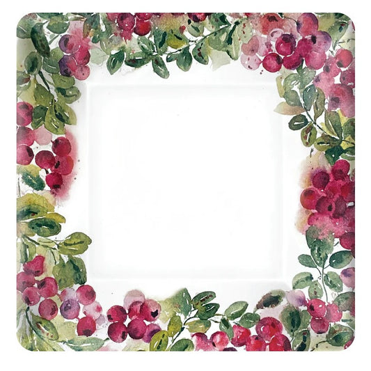 Cranberry Wreath Square Paper Dinner Plates (8 per pack)