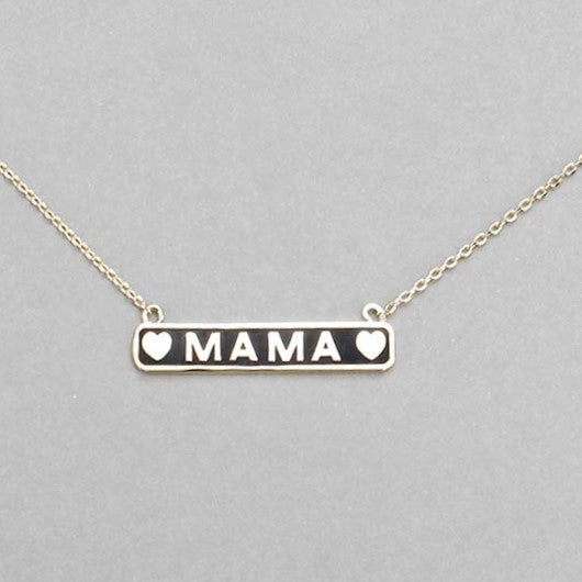 Brass Metal Enamel Mama Pendant Necklace (Black)