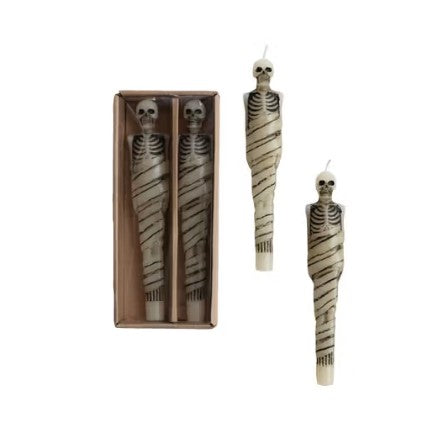 Mummy Shaped Taper Candles in Box, Set of 2