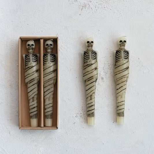 Skeleton Shaped Taper Candles in Box, Set of 2 (Ivory)