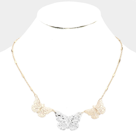 Triple Gold & Silver Butterfly Necklace