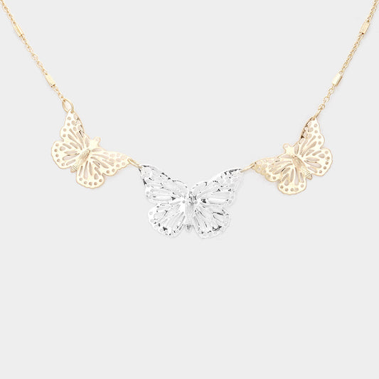 Triple Gold & Silver Butterfly Necklace