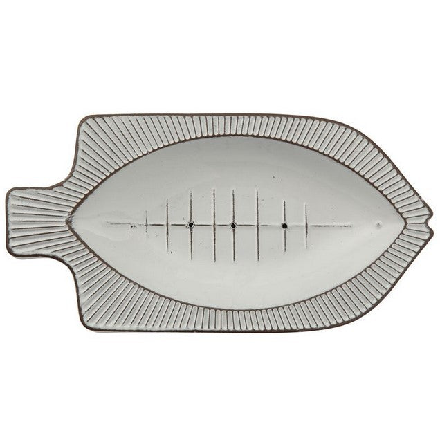 Decorative Embossed Metal Fish Soap Dish, White
