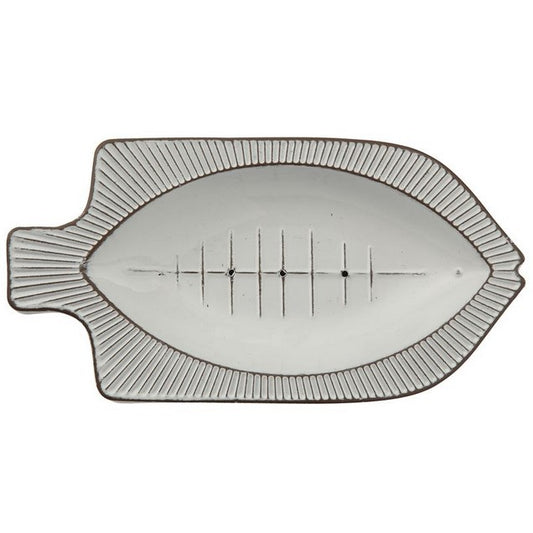 Decorative Embossed Metal Fish Soap Dish, White