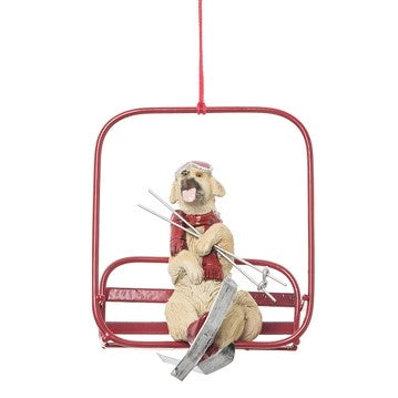Dog on Ski Lift Christmas Tree Ornament