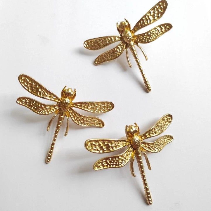 Gold Dragonfly Single Hole Drawer, Cabinet Handle