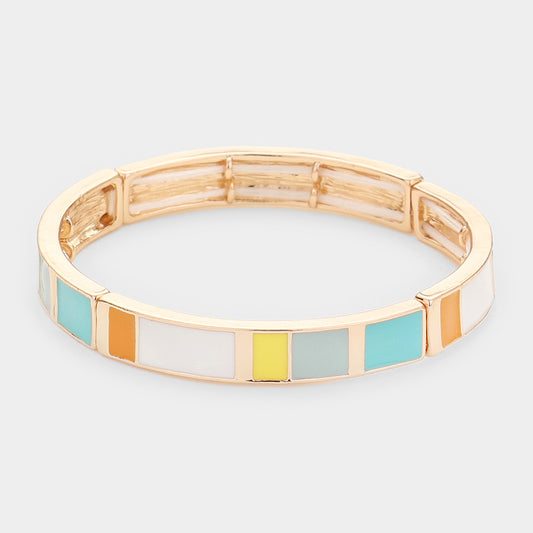 Enamel Color Block Stretch Bracelet (Mint)