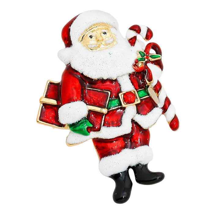 Santa Claus with Candy Cane Pin Brooch