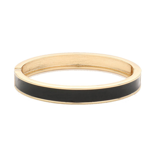 Enamel Hinged Bangle Bracelet (Thin, Black, Gold)