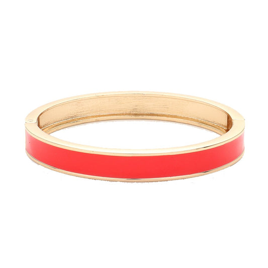 Enamel Hinged Bangle Bracelet (Thin, Red, Gold)
