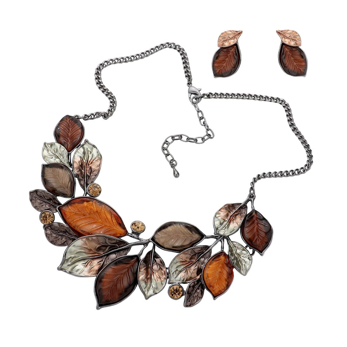 Structured Leaf and Vine Necklace and Earing Set