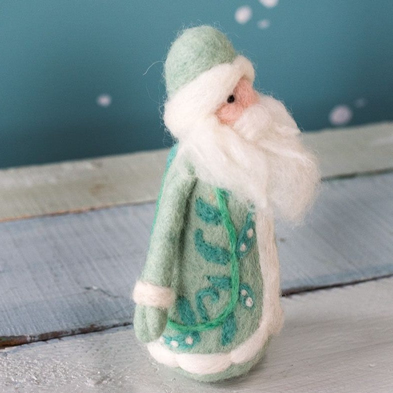 Sea Green Santa Claus Felted Figurine, Father Christmas