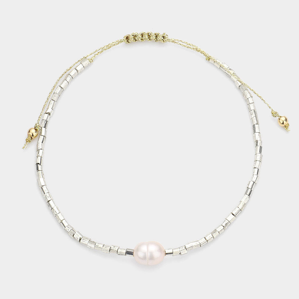 Freshwater Pearl Accented Beaded Bracelet (Grey)