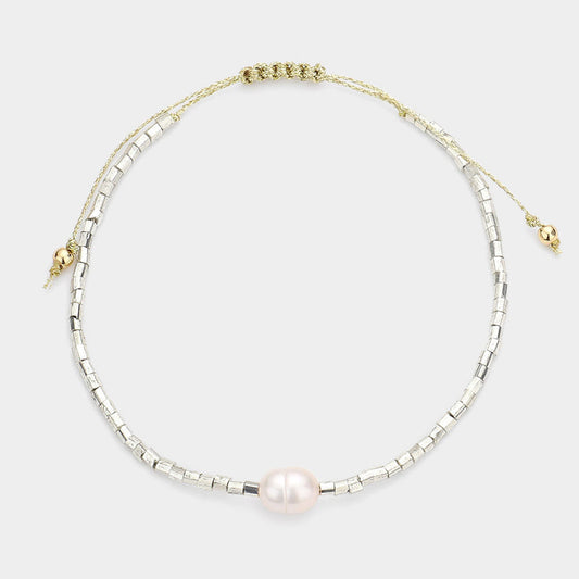 Freshwater Pearl Accented Beaded Bracelet (Grey)