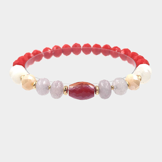 Faceted Beaded Stretch Bracelet (Red)