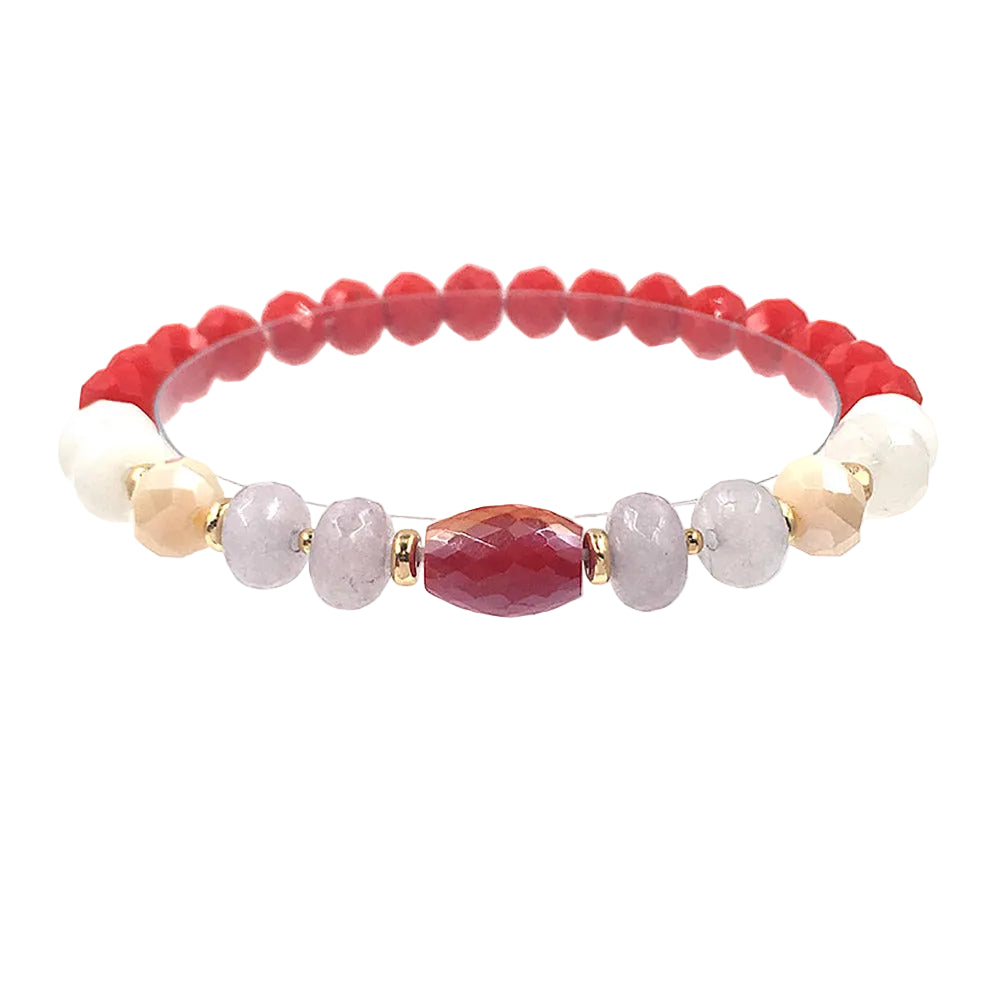 Faceted Beaded Stretch Bracelet (Red)
