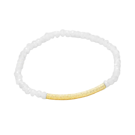 Faceted Bead Textured Metal Accented Stretch Bracelet (Assorted Colors)