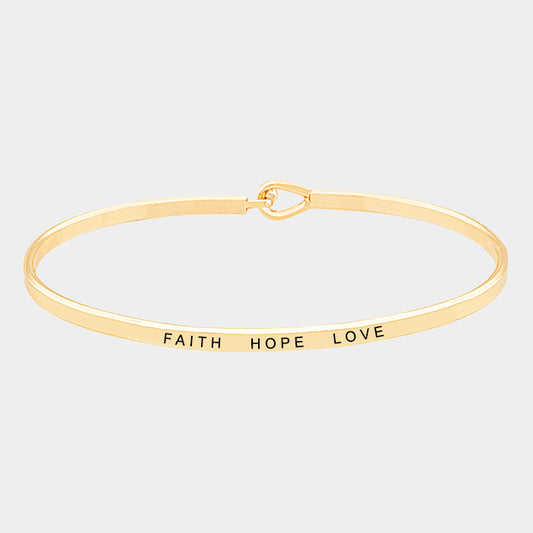 "Faith Hope Love" Thin Metal Hook Bracelet (Gold)