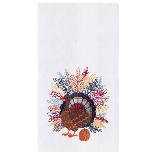 Fall Harvest Embroidered Colorful Turkey Thanksgiving Kitchen Towel