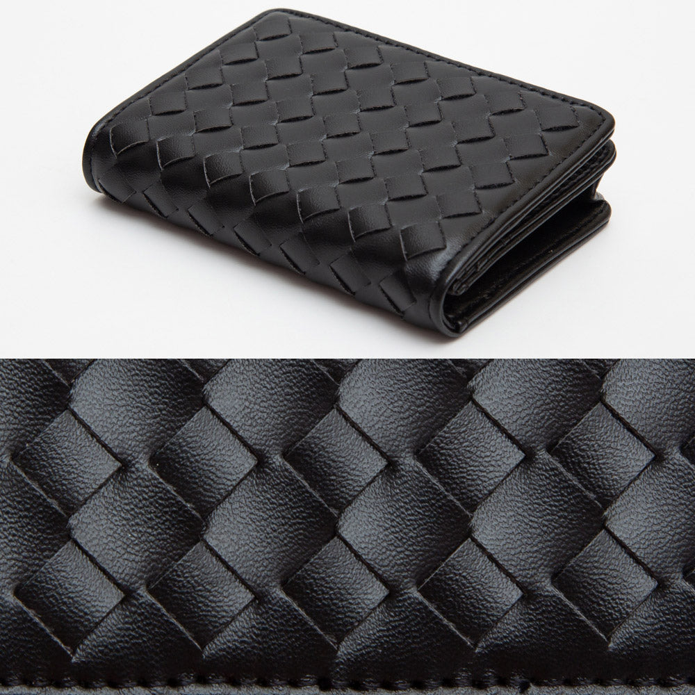 Metallic Bronze Faux Leather Basketweave Fold Card Holder Wallet