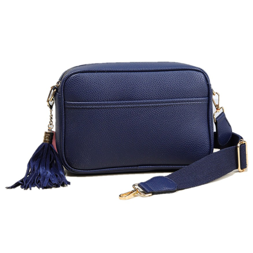 Faux Leather Crossbody Purse Bag (Navy Blue)