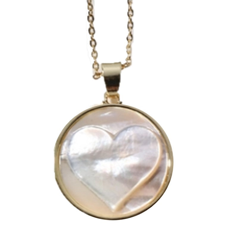 Feel Love Heart Etched Shell Pendant Necklace