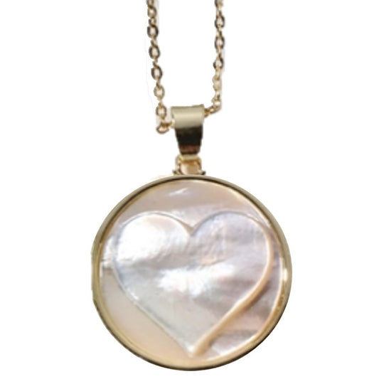 Feel Love Heart Etched Shell Pendant Necklace