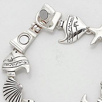 Metal Fish, Starfish & Sand Dollar Link Magnetic Bracelet