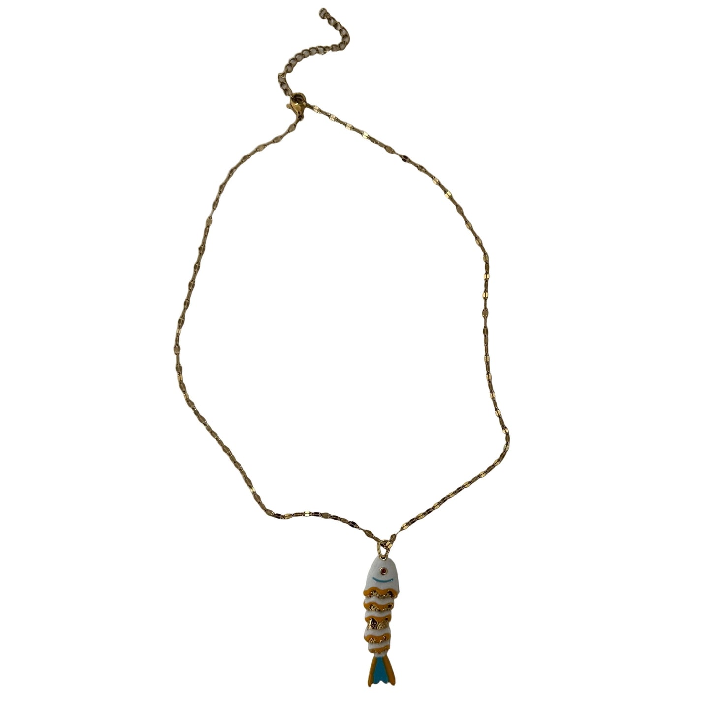 Necklace with a fish-shaped pendant on a white background