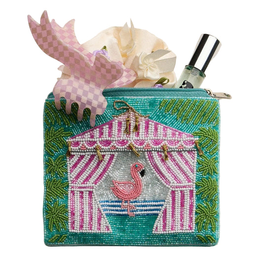 Flamingo Cabana Beaded Coin Purse