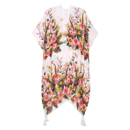 Floral Print Kimono Cardigan - Bathing Suit Cover-Up