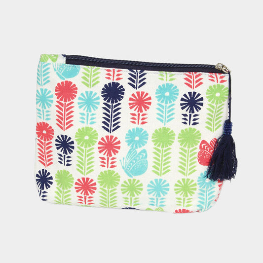 Flower Butterfly Zippered Pouch - Cosmetic Bag (Navy)