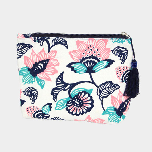 Flower Zippered Pouch - Cosmetic Bag