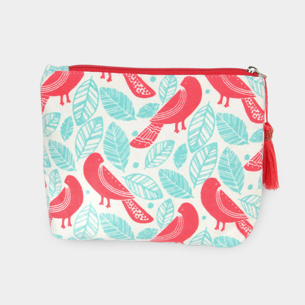 Flower Bird Leaf Zippered Pouch - Cosmetic Bag