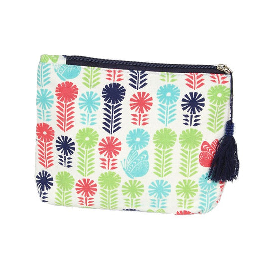 Flower Butterfly Zippered Pouch - Cosmetic Bag (Navy)