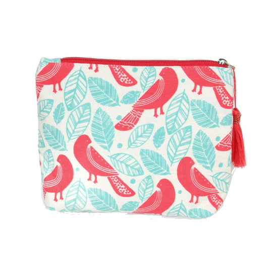 Flower Bird Leaf Zippered Pouch - Cosmetic Bag