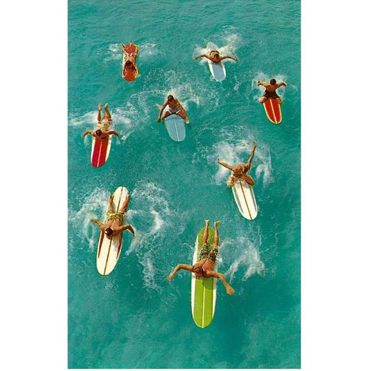 Surfers Paddling, Vintage Image (Note Card)