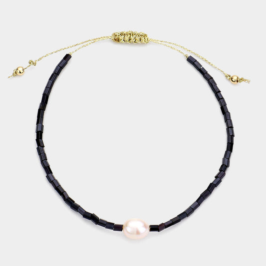 Freshwater Pearl Accented Beaded Bracelet (Black)