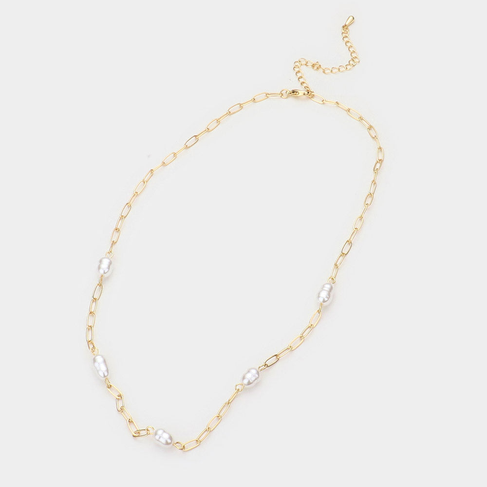 Freshwater Pearl Station Gold Necklace