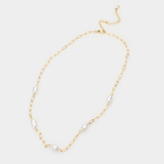 Freshwater Pearl Station Gold Necklace