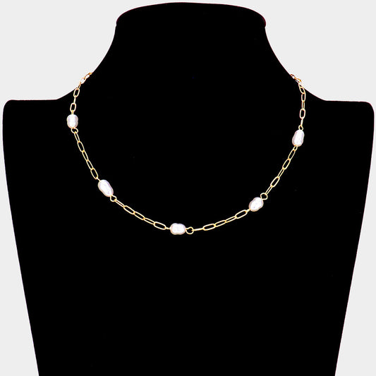 Freshwater Pearl Station Gold Necklace