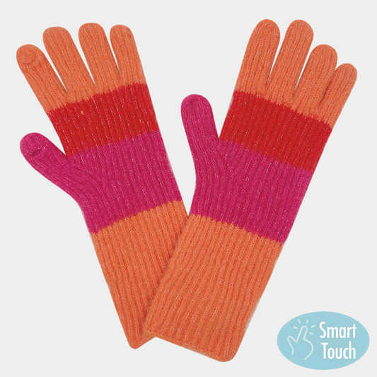 Fuzzy Contrast Stripe Long Smart Touch Gloves
