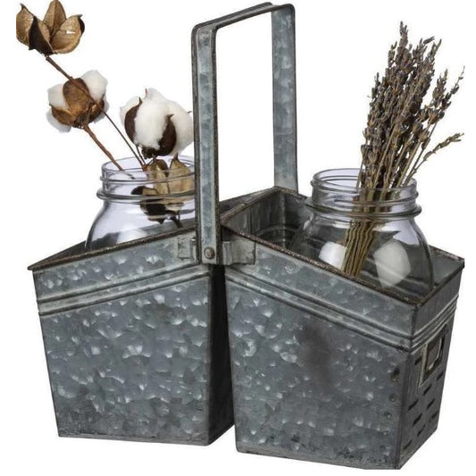 Galvanized Metal Double Caddy with Handle