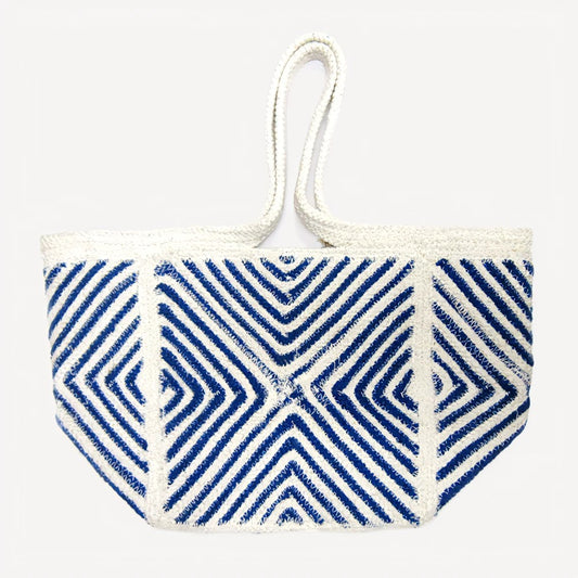 Geometric Beach Tote Bag (White, Blue)