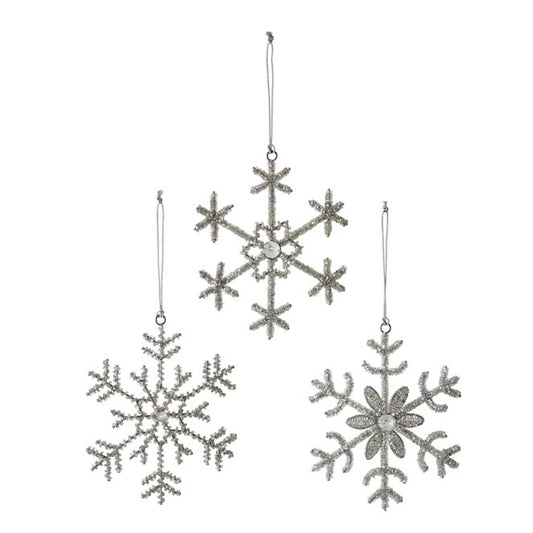 Glass Bead and Jewel Snowflake Christmas Tree Ornament (Set of 3)