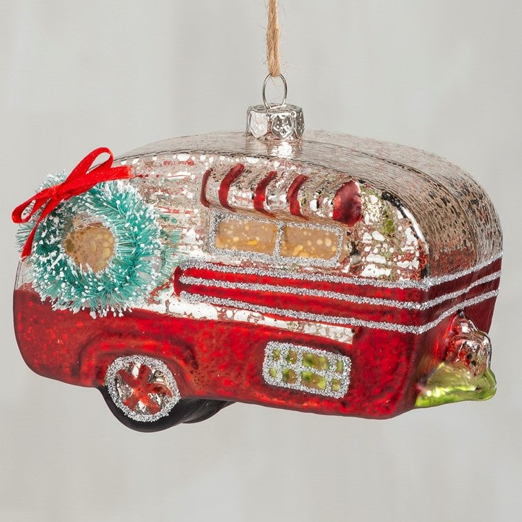 Glass Red Camper Christmas Tree Ornament