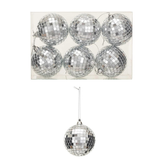 Retro Silver Glass Disco Ball Christmas Tree Ornament (Set of 6)